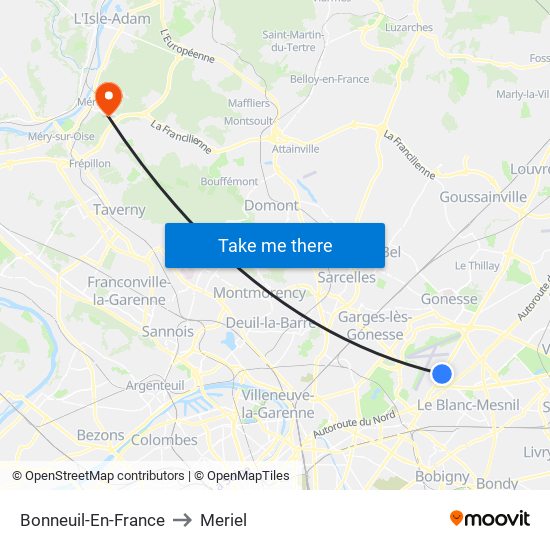 Bonneuil-En-France to Meriel map