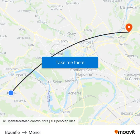 Bouafle to Meriel map