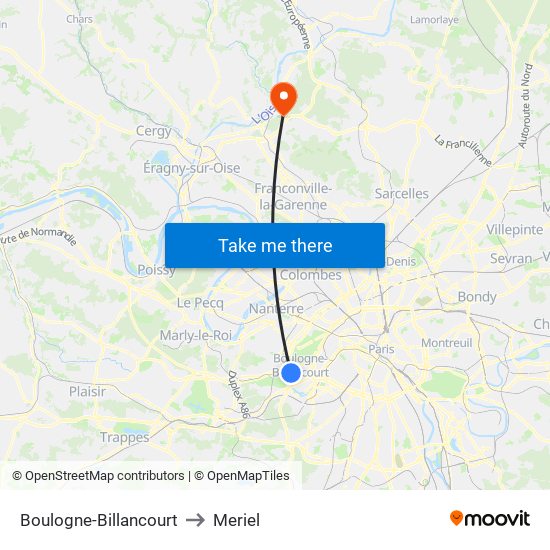 Boulogne-Billancourt to Meriel map