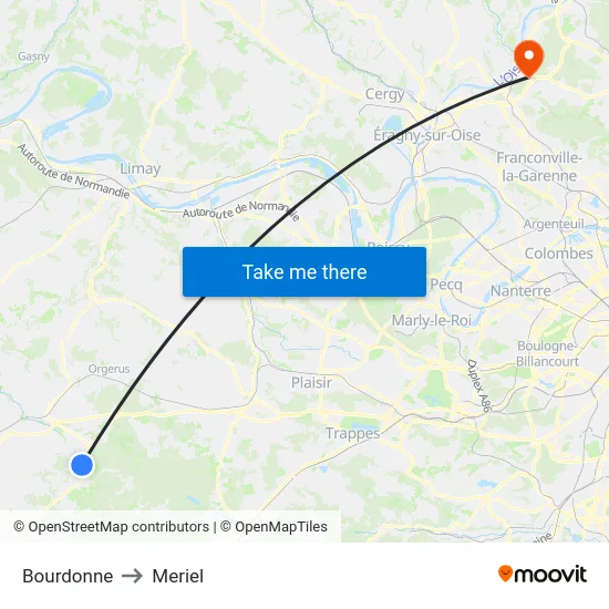 Bourdonne to Meriel map