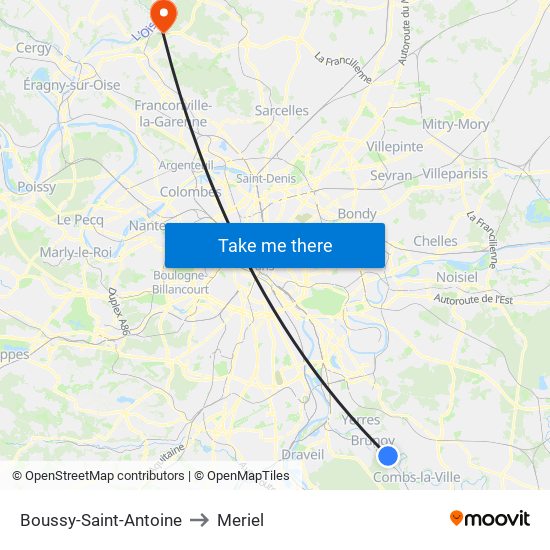 Boussy-Saint-Antoine to Meriel map