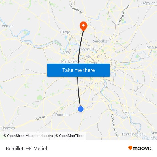 Breuillet to Meriel map