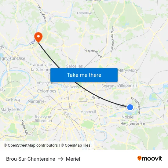 Brou-Sur-Chantereine to Meriel map