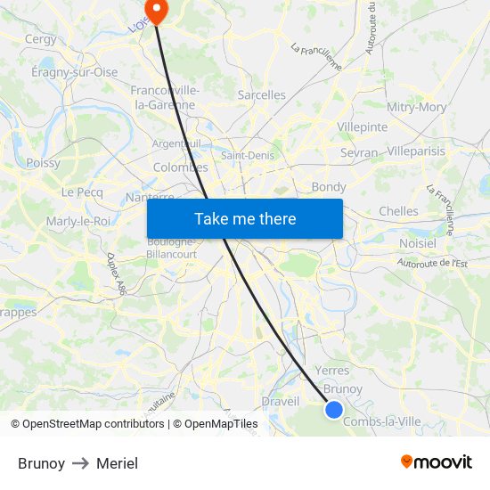 Brunoy to Meriel map