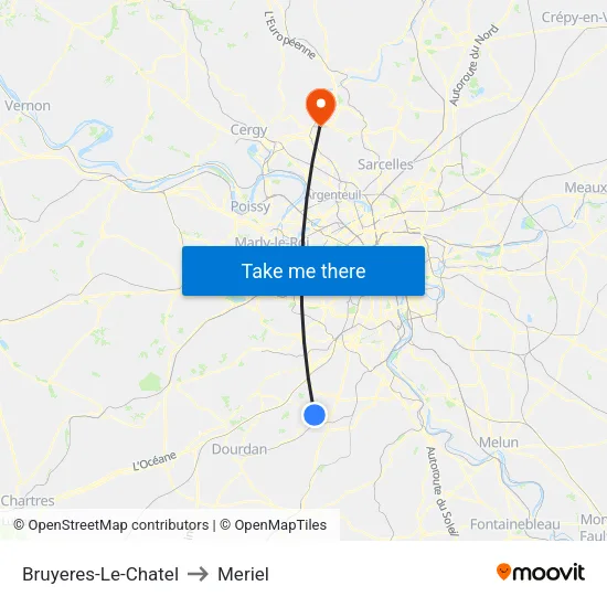 Bruyeres-Le-Chatel to Meriel map