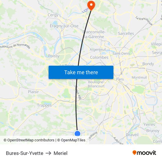 Bures-Sur-Yvette to Meriel map