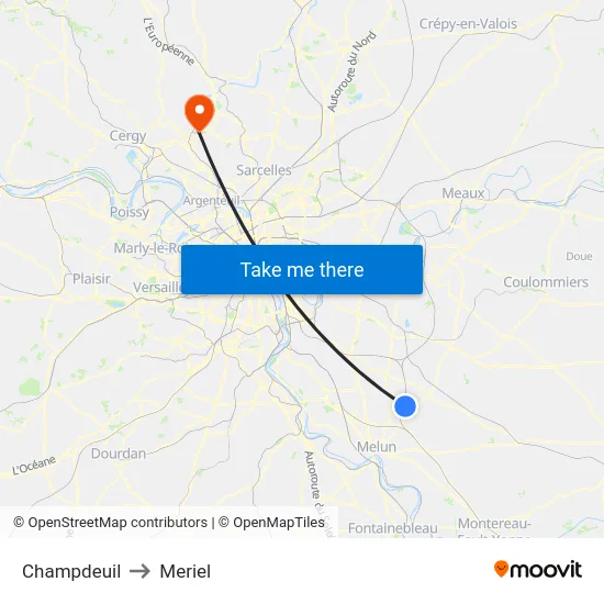 Champdeuil to Meriel map