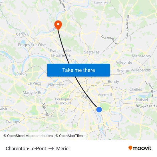Charenton-Le-Pont to Meriel map