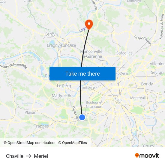 Chaville to Meriel map