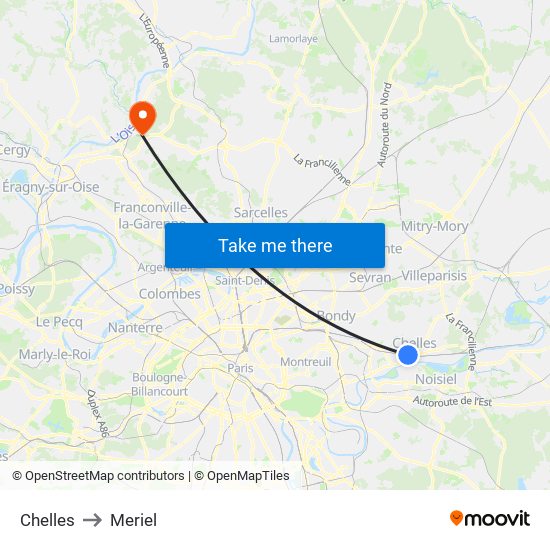 Chelles to Meriel map