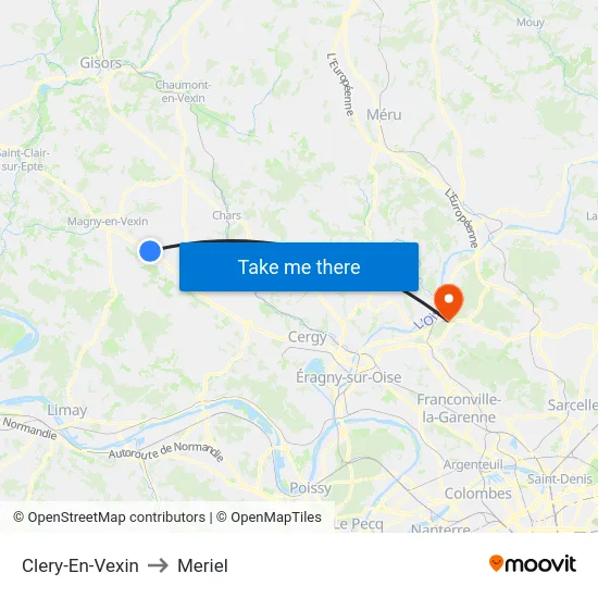 Clery-En-Vexin to Meriel map