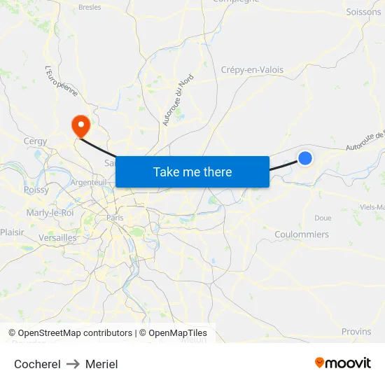 Cocherel to Meriel map