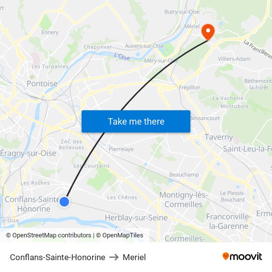 Conflans-Sainte-Honorine to Meriel map