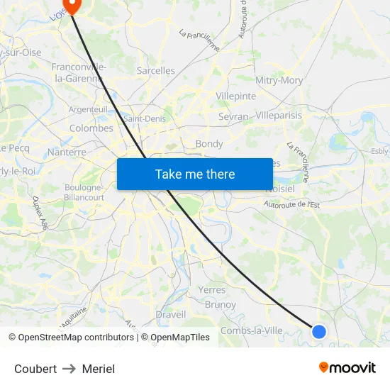 Coubert to Meriel map