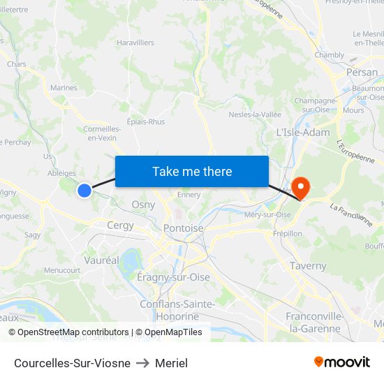 Courcelles-Sur-Viosne to Meriel map