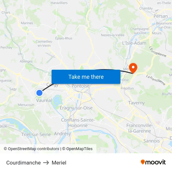 Courdimanche to Meriel map