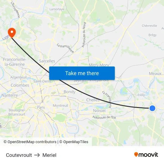Coutevroult to Meriel map