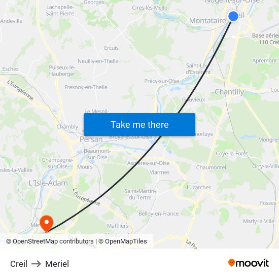 Creil to Meriel map