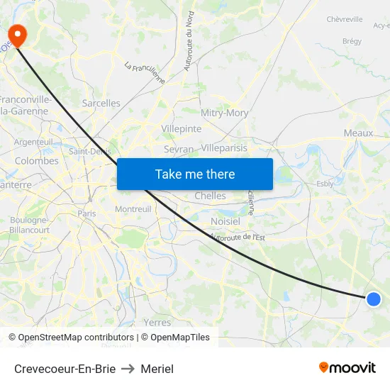 Crevecoeur-En-Brie to Meriel map