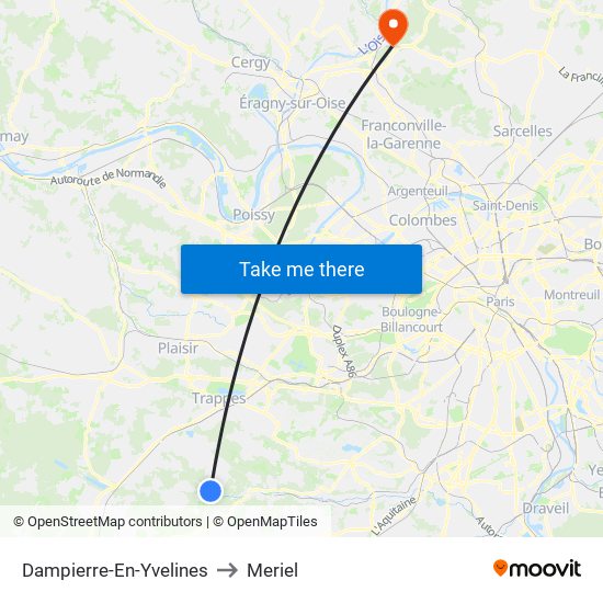 Dampierre-En-Yvelines to Meriel map
