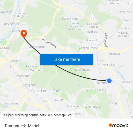 Domont to Meriel map