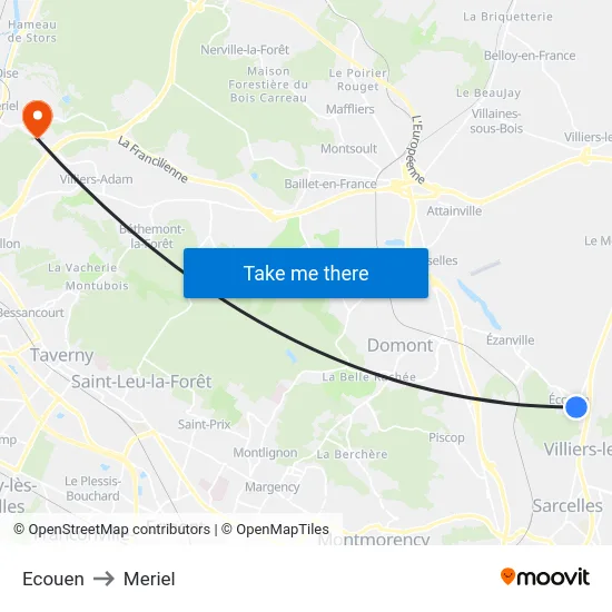 Ecouen to Meriel map