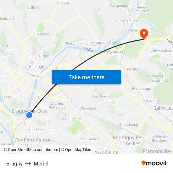 Eragny to Meriel map