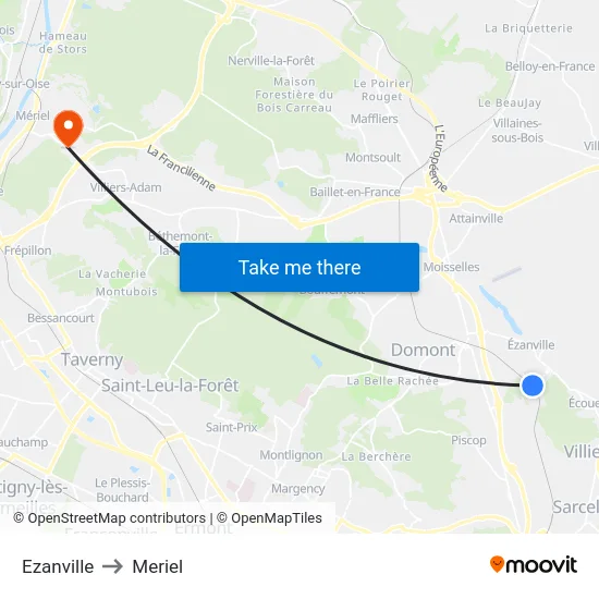 Ezanville to Meriel map