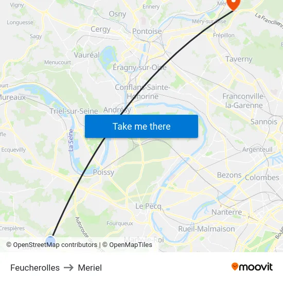 Feucherolles to Meriel map