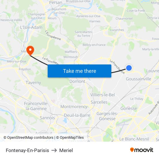 Fontenay-En-Parisis to Meriel map