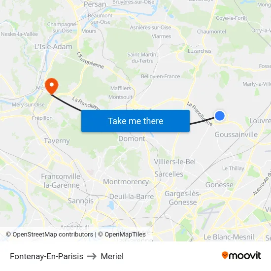 Fontenay-En-Parisis to Meriel map