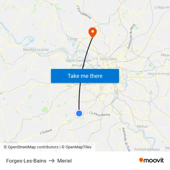Forges-Les-Bains to Meriel map