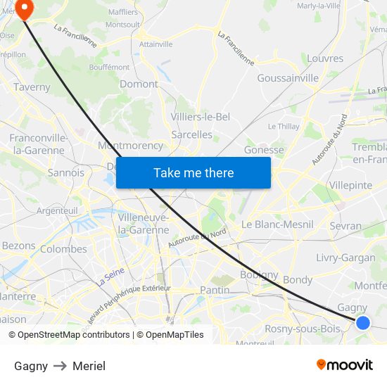 Gagny to Meriel map