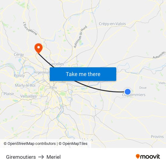 Giremoutiers to Meriel map