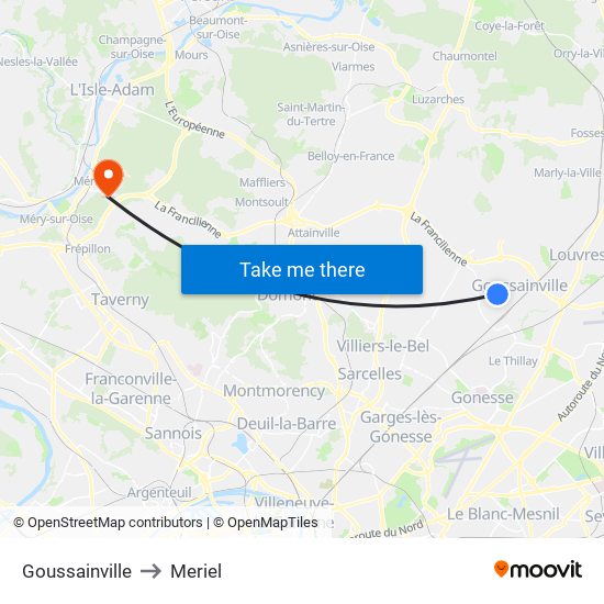 Goussainville to Meriel map