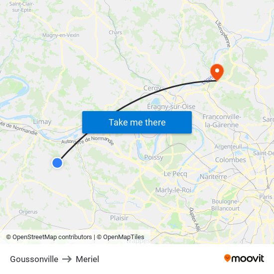Goussonville to Meriel map