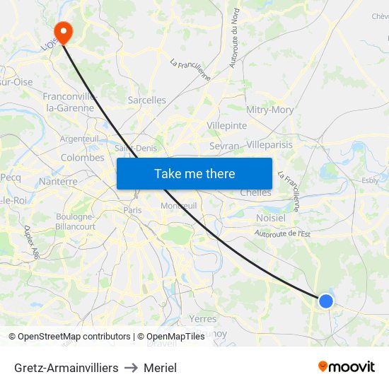 Gretz-Armainvilliers to Meriel map