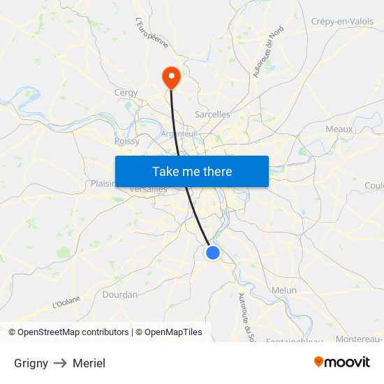 Grigny to Meriel map