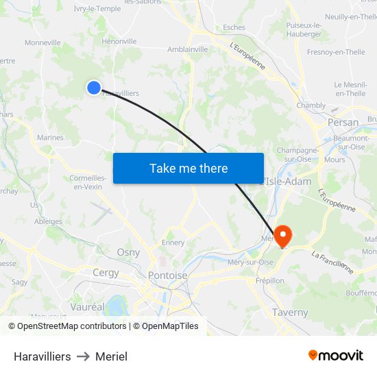 Haravilliers to Meriel map