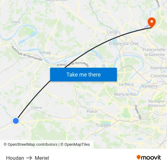 Houdan to Meriel map