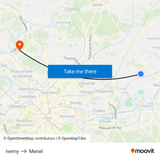 Iverny to Meriel map