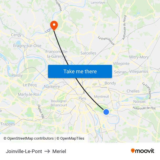 Joinville-Le-Pont to Meriel map