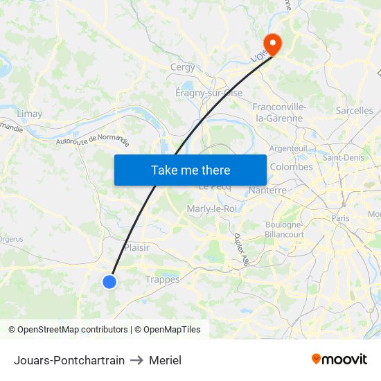 Jouars-Pontchartrain to Meriel map