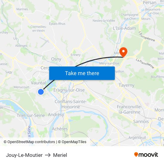 Jouy-Le-Moutier to Meriel map