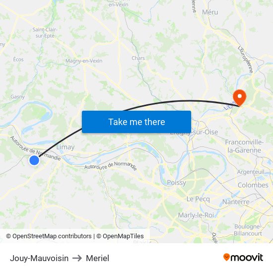 Jouy-Mauvoisin to Meriel map