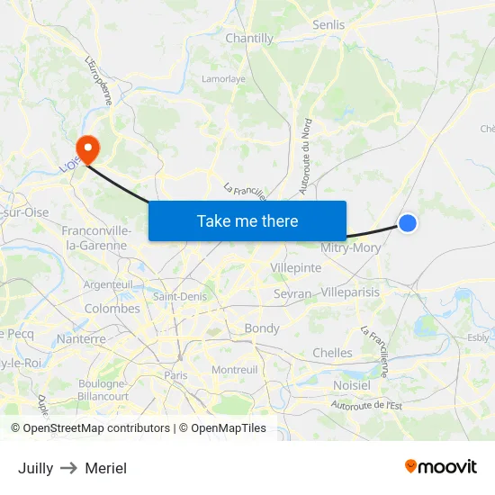 Juilly to Meriel map