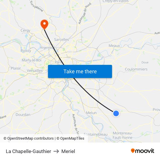 La Chapelle-Gauthier to Meriel map