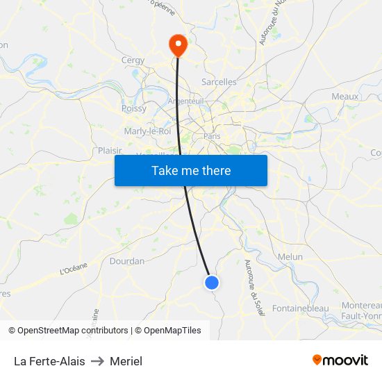 La Ferte-Alais to Meriel map
