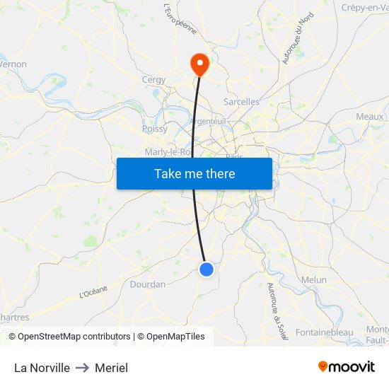 La Norville to Meriel map