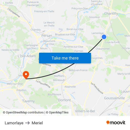 Lamorlaye to Meriel map